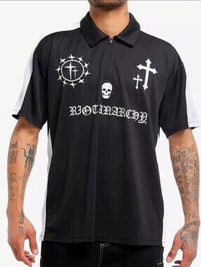 Social Collision‎ New black athletic jersey polo Riot Anarchy Mens Size Large